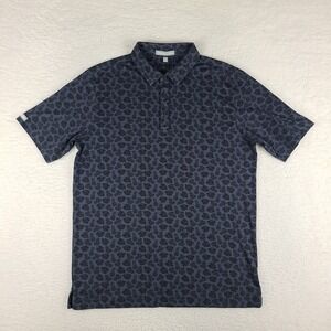 Straight Down Polo Shirt Mens Large Blue Black Pineapple Floral  Performance VTG